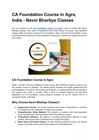 CA Foundation Course in Agra, India - Navni Bhartiya Classes