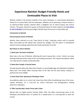 Budget Hotels In Nainital