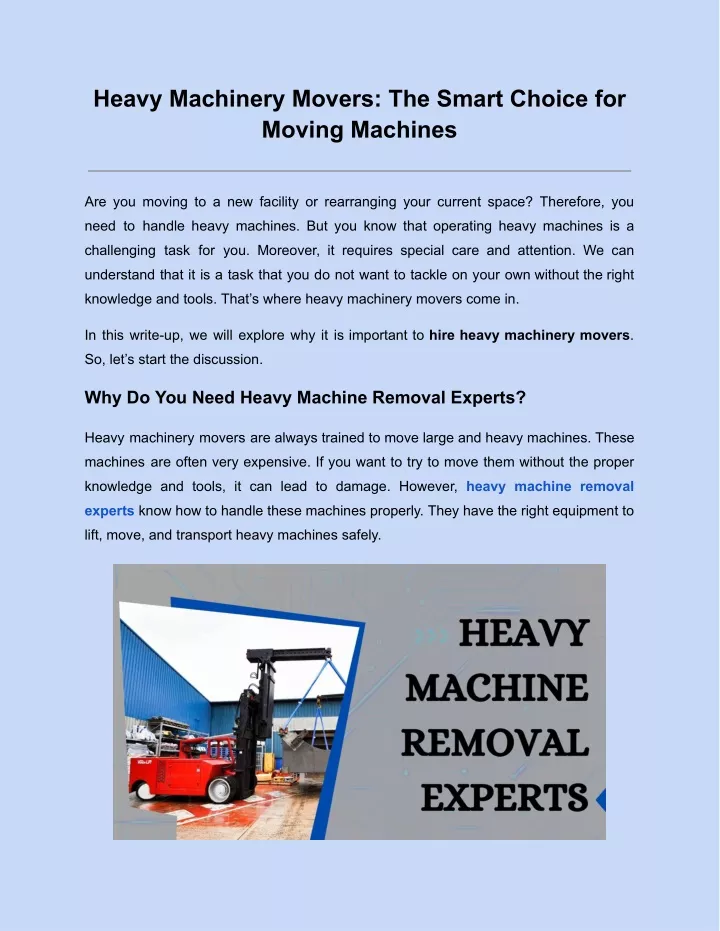 heavy machinery movers the smart choice