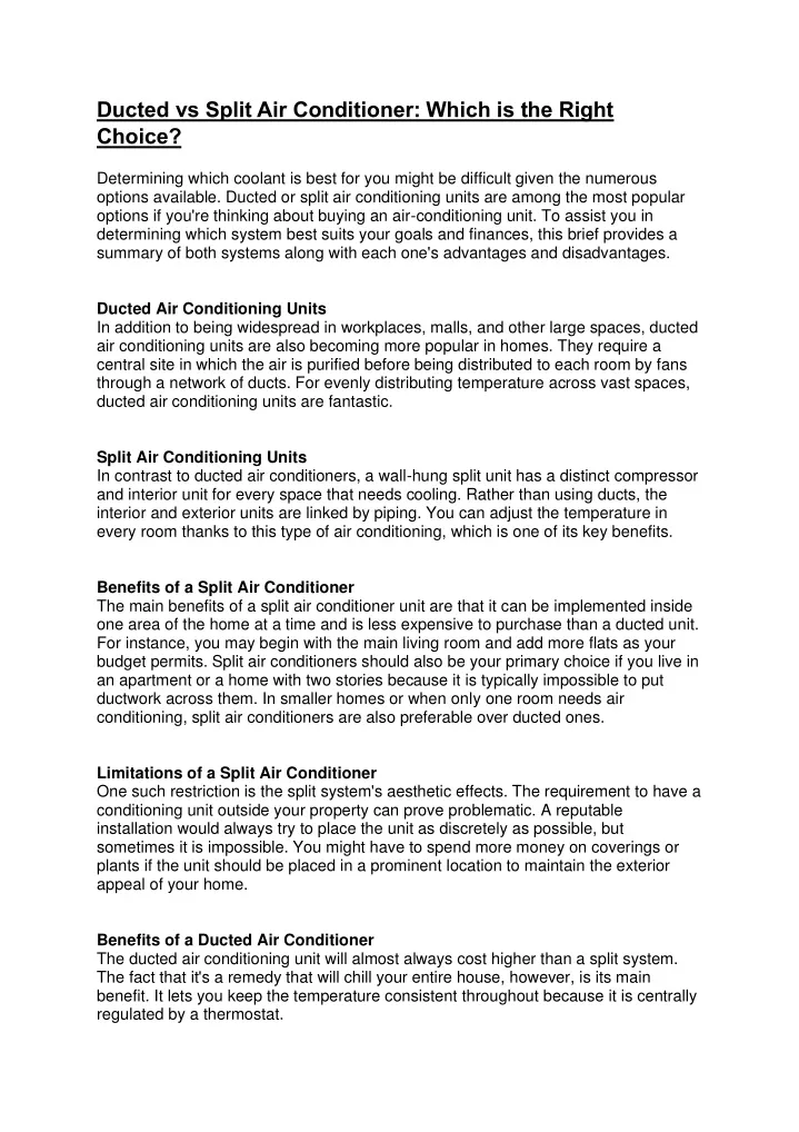 ducted vs split air conditioner which