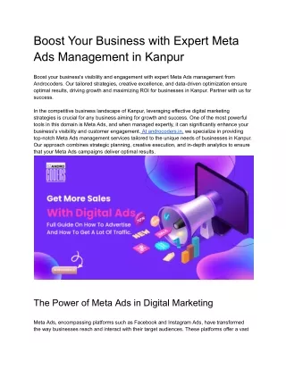 Boost Your Business with Expert Meta Ads Management in Kanpur