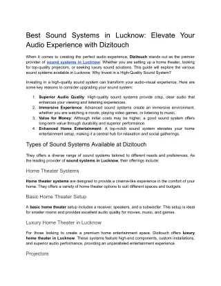 Best Sound Systems in Lucknow_ Elevate Your Audio Experience with Dizitouch