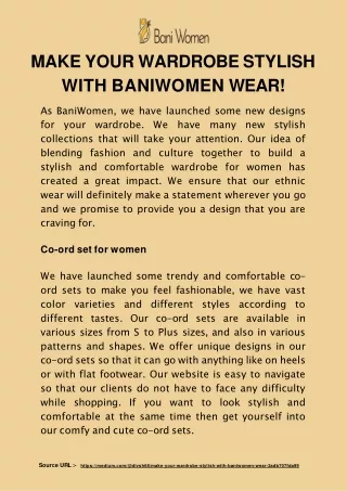 Make your wardrobe stylish with BaniWomen wear!