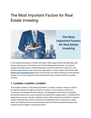 The Most Important Factors for Real Estate Investing