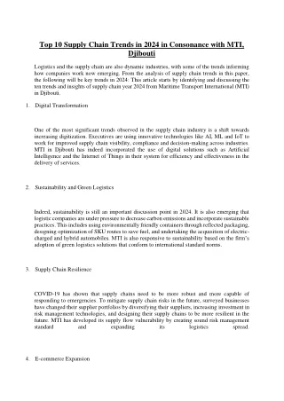 Top 10 Supply Chain Trends in 2024 in Consonance with MTI, Djibouti