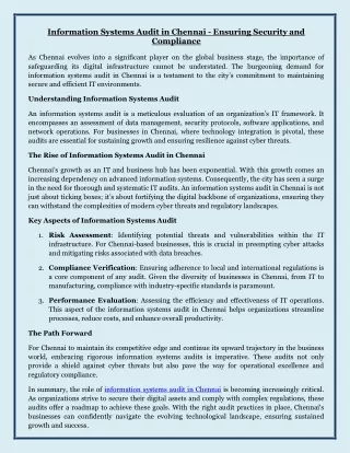information systems audit in chennai ensuring