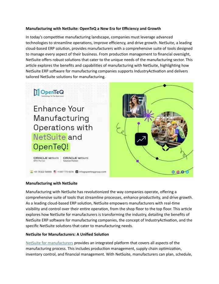 manufacturing with netsuite openteq