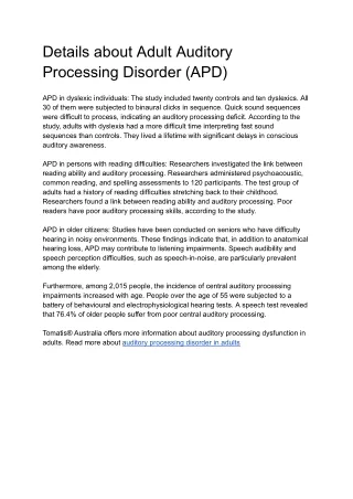 Details about Adult Auditory Processing Disorder (APD)