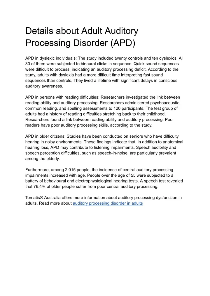 details about adult auditory processing disorder