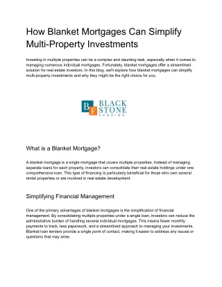 How Blanket Mortgages Can Simplify Multi-Property Investments