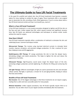 The Ultimate Guide to Face Lift Facial Treatments