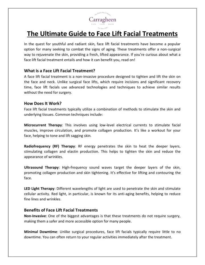 the ultimate guide to face lift facial treatments