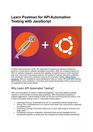 Learn Postman for API Automation Testing with JavaScript