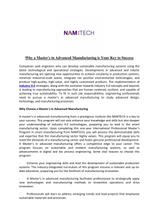 why a master s in advanced manufacturing is your