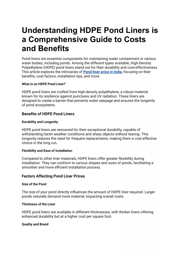 understanding hdpe pond liners is a comprehensive