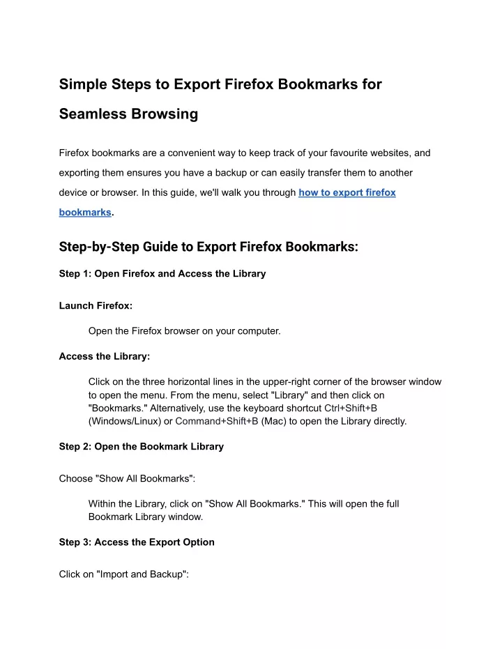 simple steps to export firefox bookmarks for