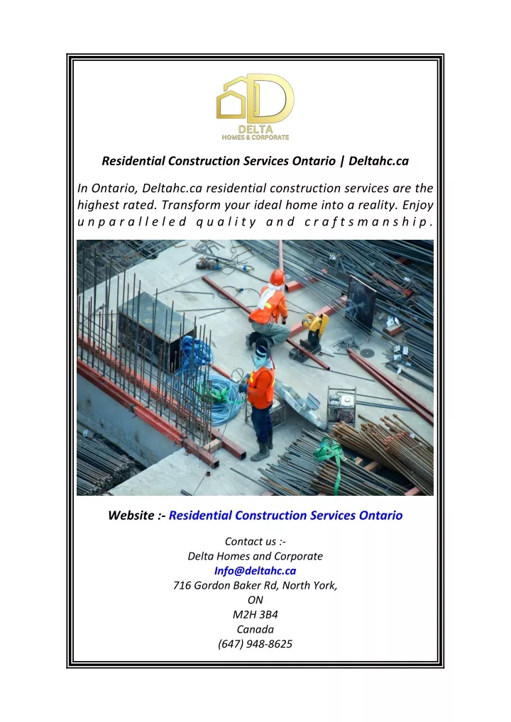 residential construction services ontario deltahc