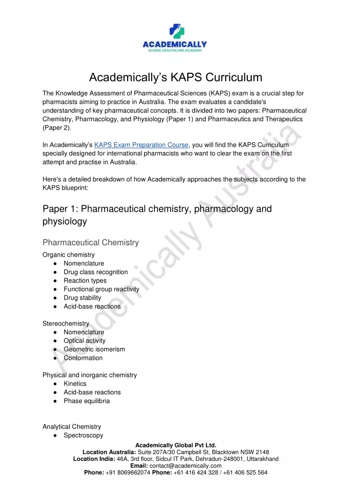 academically s kaps curriculum