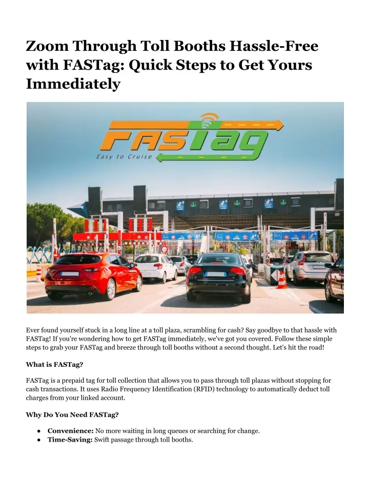 zoom through toll booths hassle free with fastag