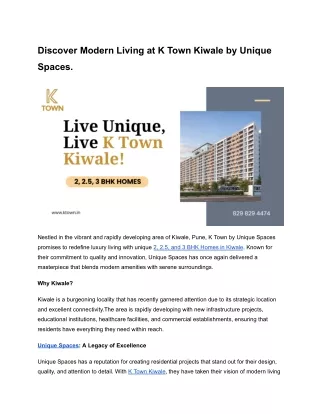 Discover Modern Living at K Town Kiwale by Unique Spaces