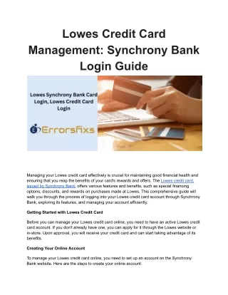 Lowes Credit Card Management_ Synchrony Bank Login Guide