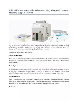 Critical Factors to Consider When Choosing a Blood Collection Machine Supplier i