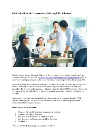 the critical role of procurement in selecting