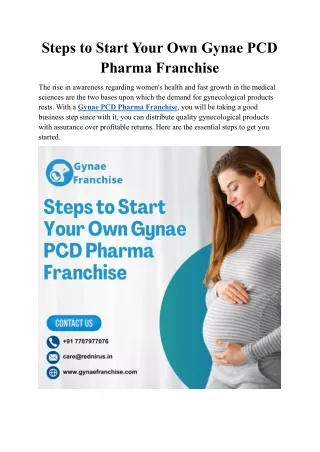 Steps to Start Your Own Gynae PCD Pharma Franchise