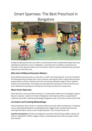 Smart Sparrows: The Best Preschool in Bangalore