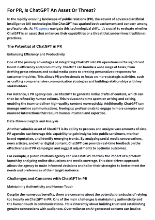 For PR, Is ChatGPT An Asset Or Threat