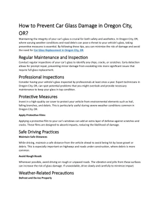 How to Prevent Car Glass Damage in Oregon City, OR?