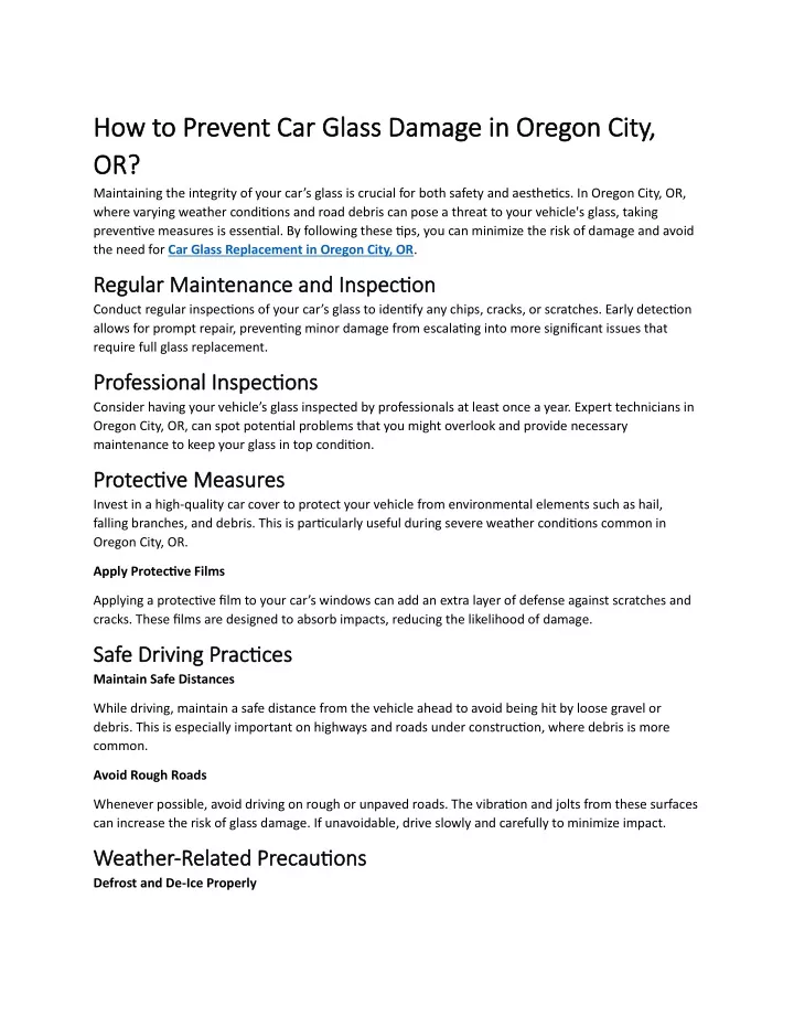 how to prevent car glass damage in oregon city