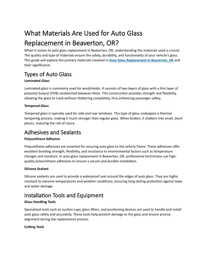 what materials are used for auto glass what