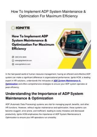 How To Implement ADP System Maintenance & Optimization For Maximum Efficiency