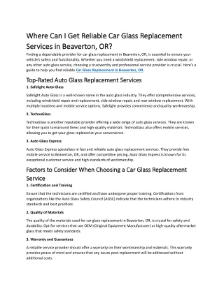 Where Can I Get Reliable Car Glass Replacement Services in Beaverton, OR?