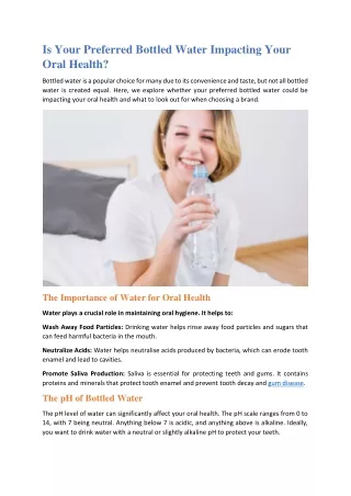 Is Your Preferred Bottled Water Impacting Your Oral Health?