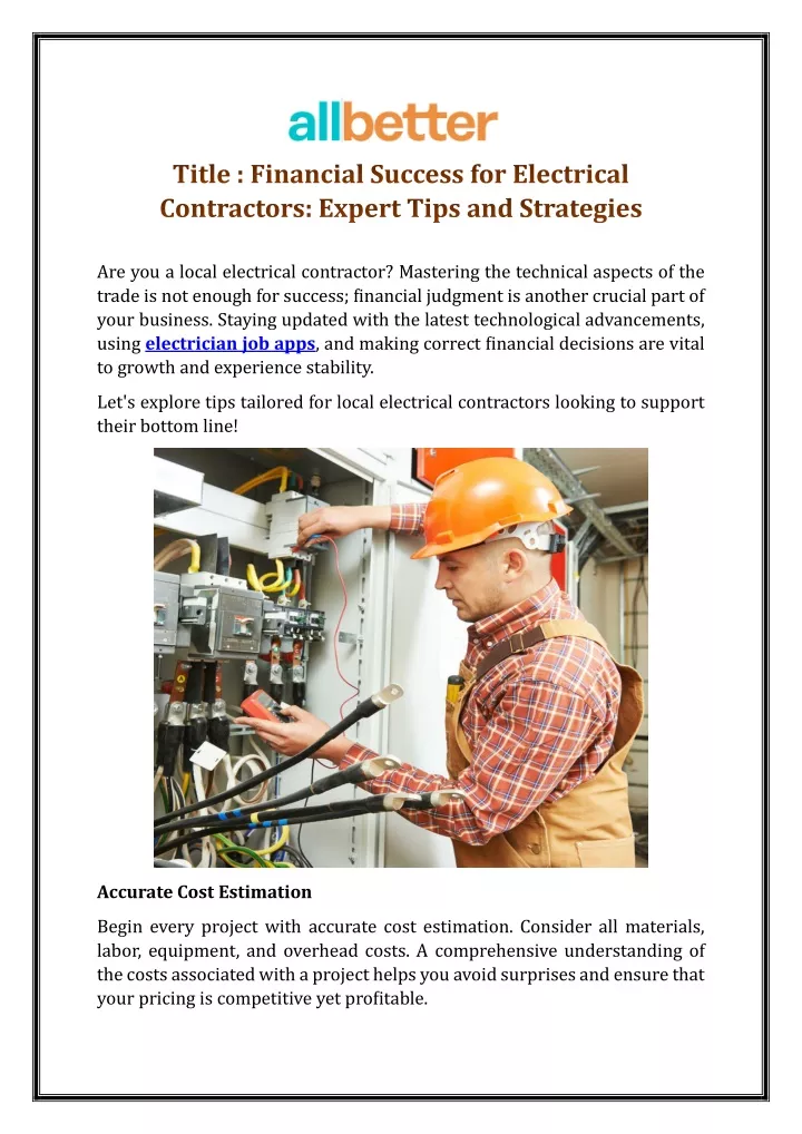 are you a local electrical contractor mastering