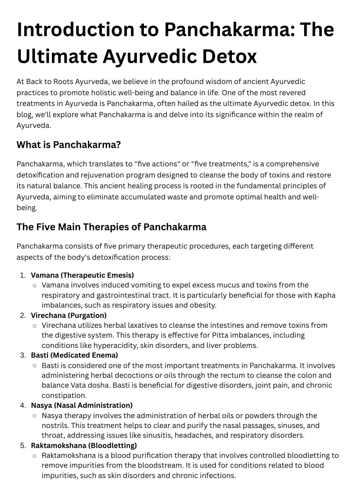 introduction to panchakarma the ultimate