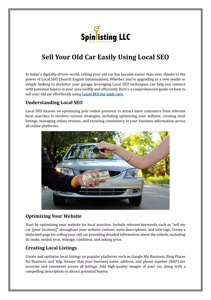 sell your old car easily using local seo