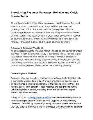 Introducing Payment Gateways Reliable and Quick Transactions