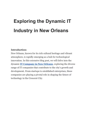 Exploring the Dynamic IT Industry in New Orleans