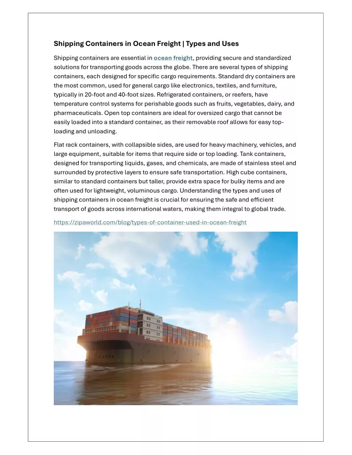 shipping containers in ocean freight types