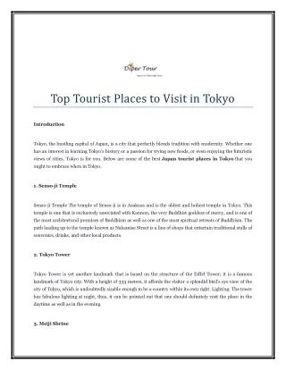 Top Tourist Places to Visit in Tokyo