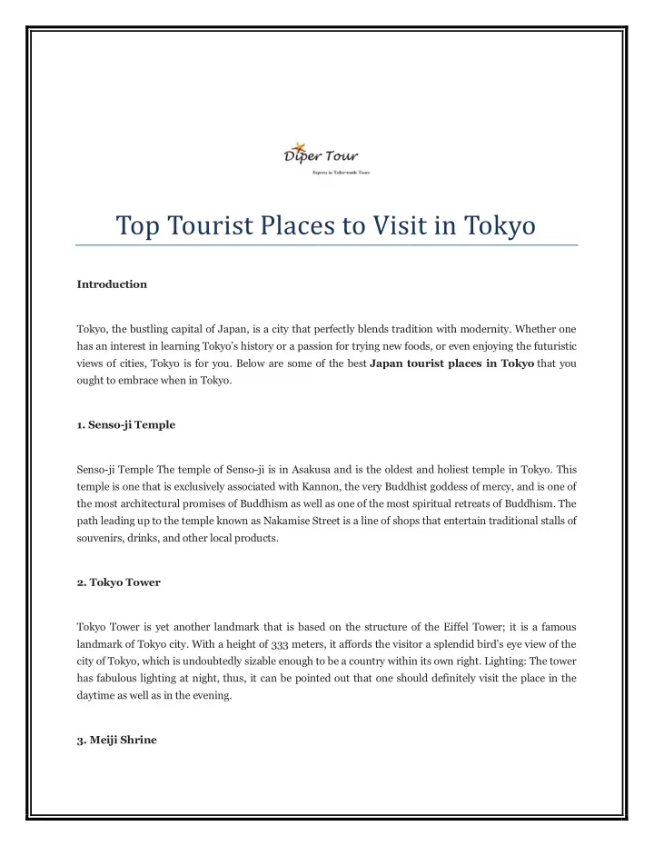 top tourist places to visit in tokyo