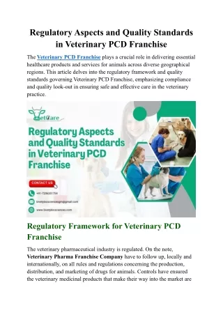 Regulatory Aspects and Quality Standards in Veterinary PCD Franchise