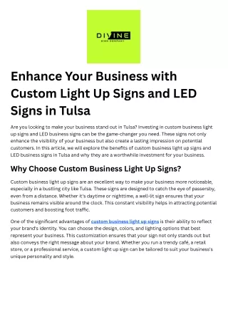 Enhance Your Business with Custom Light Up Signs and LED Signs in Tulsa