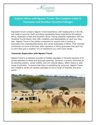 Explore Africa with Ngasini Travel The Complete Guide to Tanzanian and Zanzibar Vacation Packages