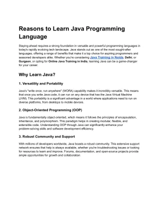 reasons to learn java programming language