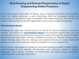 Web Hosting and Domain Registration in Nepal Empowering Online Presence