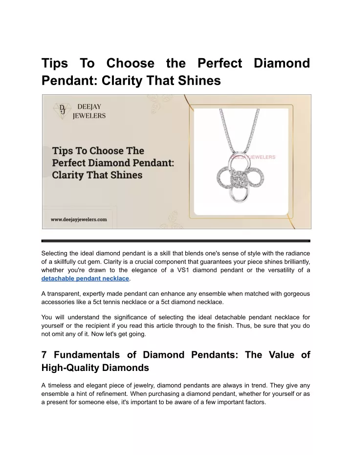 tips to choose the perfect diamond pendant